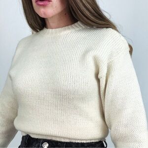 Vintage 80’s Pure Wool Crewneck Sweater with Button Detail in Ivory | Size S